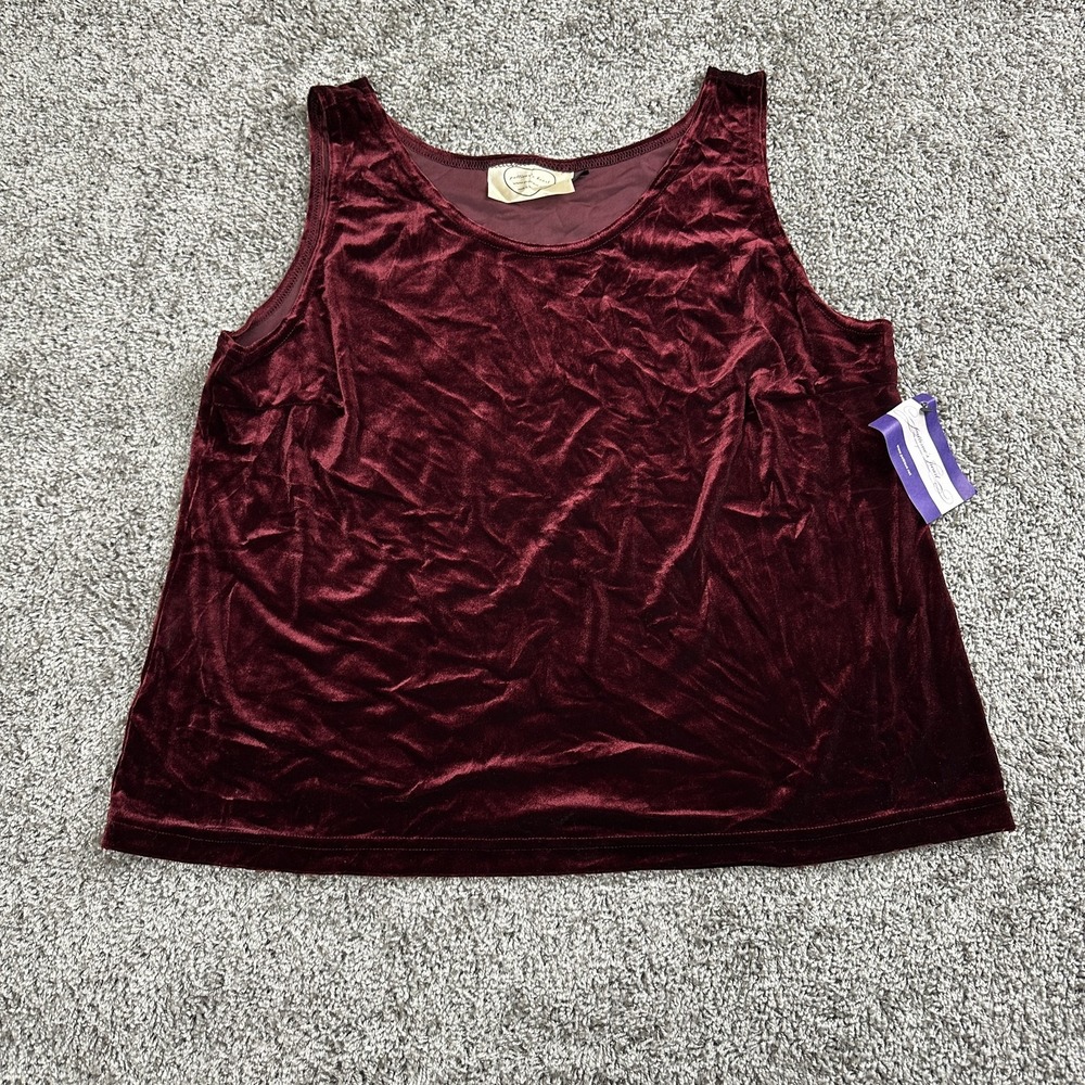 Crushed Velvet Tank Top‎ Womens L Wine Red 90s Y2K Coquette Whimsygoth USA Made